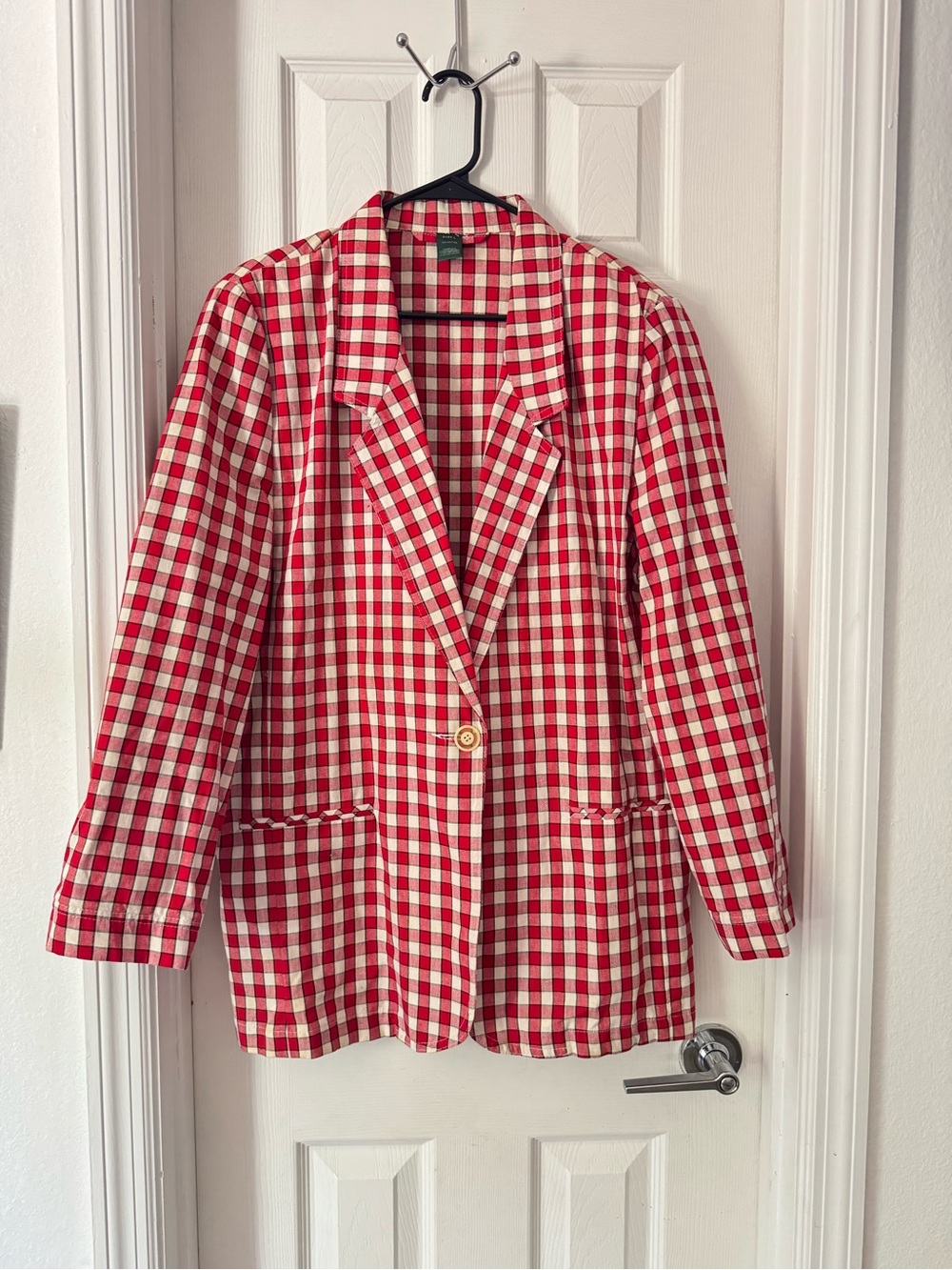 Hunt Club Red and White Gingham Single-Button Blazer women’s